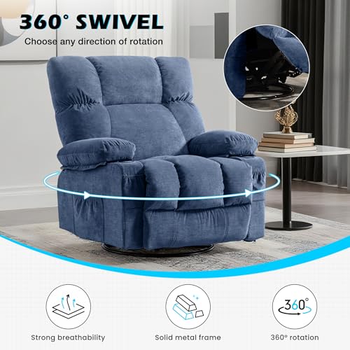 MAHOMICO Recliner Chair Oversized Swivel Rocker with Vibration Massage & Lumbar Heating, 360° Swivel, USB Charging Port, Cup Holders & Side Pocket for Living Room