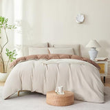 TISPLR Comforter Set Queen Size Striped Soft Luxury Washed Microfiber Jacquard 3 Pieces Bedding, White Dark Brown Vertical Ticking Stripes Comforter with 2 Pillowcases Breathable Durable Comfy TISPLR