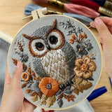 Huacan Embroidery Kit for Beginners Adults Includes Stamped Owl Pattern, Hoop, Color Threads,Tools,Easy to Follow Instruction