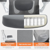 shipborne Office Chair Ergonomic Office Chair with Lumbar Support, Head Support, Rocking Function, FILP-up Armrests, Mesh High Back Chair Home Office Desk Chair, Suitable for Home, Office, Grey shipborne