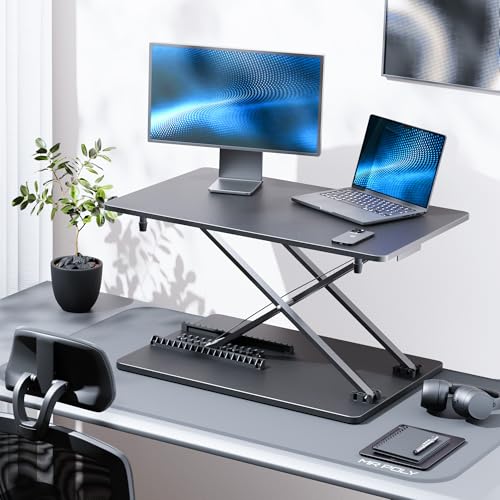 yoopin Standing Desk Converter, 25.16" × 15.75" Height Adjustable Laptop Stand for Desk, Sit Stand Monitor Stand, No Assembly Required for Home and Office Use (Black) yoopin