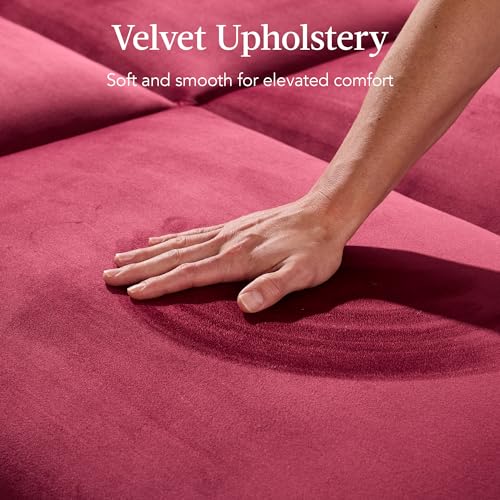 Best Choice Products 77" Mid Century Modern Velvet Loveseat Sofa, Couch, Convertible Sofa Sleeper Bed w/Real Wood, Removable Armrest - Raspberry Best Choice Products
