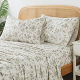 Zusbest Cotton Sheets Full Tan Floral Beige Patterned Bed Sheet Sets Vintage Peony Flower Toile Printed Bedding Luxury Soft Breathable Crisp Cooling Percale Sheets Deep Pocket 17.5'', 4 Pcs Zusbest