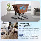 Folding Walnut Trapezoid Conference Tables,47.2" Modern Modular Conference Room Tablesfor 10 People,Mobile Training Table with Wheels,Flip Top Rolling Seminar Meeting Table (8 Pack) FERYSUN