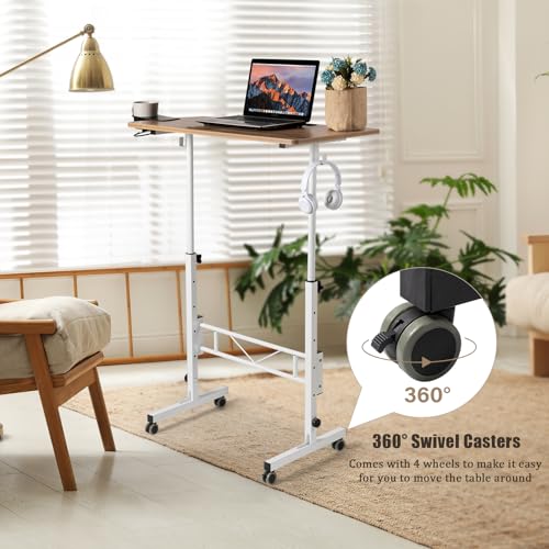 SIDUCAL Small Standing Desk Adjustable Height, Small Mobile Stand Up Desk with Wheels, Rolling Desk for Standing or Sitting, Portable Computer Desk for Walking Pad SIDUCAL