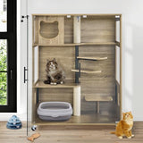 Lovupet Wooden Cat House with Scratching Posts, Luxury Large Cat Condo with Lockable Wheels, Indoor Kitten Cage with Escape Door, GC11 Lovupet