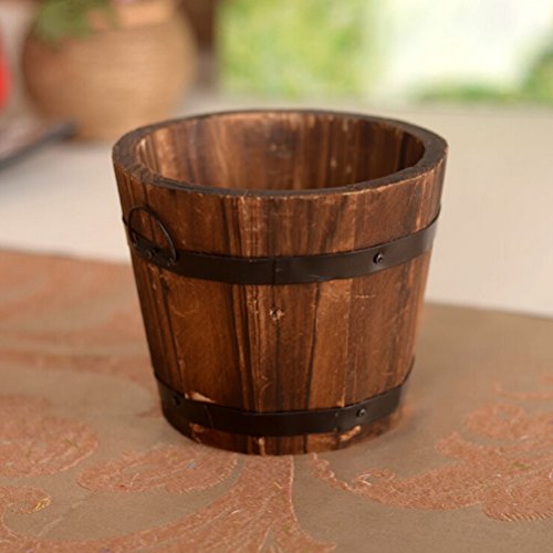 CoscosX 3 Pcs Rustic Wooden Bucket Flower Planter Patio Garden Backyard Planter Outdoor Indoor Home Decor CoscosX
