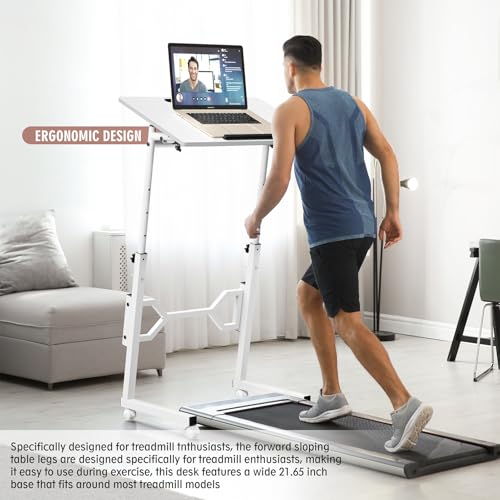 Enayplon Small Standing Desk with Wheels, Portable Treadmill Desk, Rolling Desk Adjustable Height for Laptop, Mobile Standing Table for Walking Pad, Bedside Table Enayplon