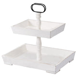 SHINGYU Rectangle Wooden 2 Tiered Tray, Tiered Farmhouse Tray, Kitchen Table Stand, Tier Serving Tray, for Food Fruits Cupcake Display Coffee Bar Home Party Seasonal Decorations (White) SHINGYU