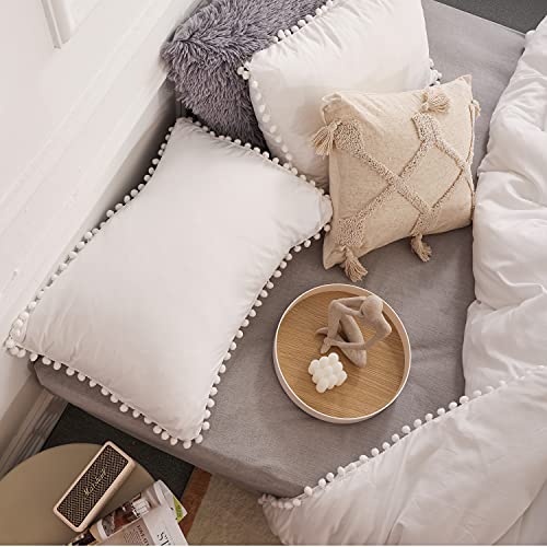 YIRDDEO Queen Comforter Set - Comforter Queen Size Sets with Ball Pom Fringe, Soft Bedding Set for All Seasons - 3 Pieces, 1 Comforter (90"x90") & 2 Pillow Shams (20"x26"), White YIRDDEO