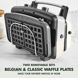 GreenPan Elite 2-Square Belgian & Classic Waffle Iron, Healthy Ceramic Nonstick Aluminum Dishwasher Safe Plates, Adjustable Shade/Crunch Control, Wont Overflow, Easy Cleanup Breakfast, PFAS-Free,White GreenPan