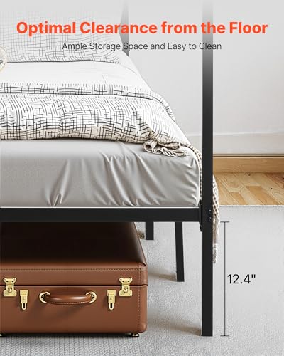 VEVOR Canopy Bed Frame Full Size, Metal Canopy Bed with Four Posters Design, Heavy Duty Steel Slats Support, Underbed Storage Space, No Box Spring Needed, Easy Assembly, Black