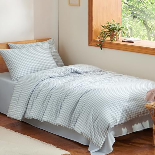Nayoroom Blue Gingham Comforter Set Twin Size Plaid Checkered Dorm Bedding Set Kids 2 Pieces Soft Lightweight Grid Comforter for All Seasons (1 Comforter, 1 Pillowcase) Nayoroom
