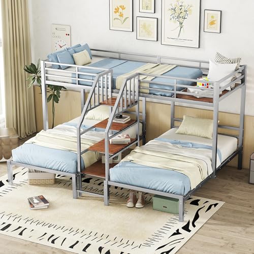 Bellemave Triple Metal Bunk Bed for 3 Kids, Twin Over Twin Over Twin Size Bunk Bed Bellemave