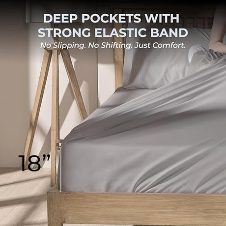 Mayil Manor 100% Natural Cotton Bed Sheets | 500 TC Single-Ply Sateen Weave Cal King Sheet Set | Breathable & Hypoallergenic Solid 4-Piece Bedding with Deep Pocket Fitted, Flat, Pillowcase | Grey Mayil Manor
