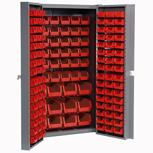 Global Industrial Bin Cabinet with 144 Red Bins, 38x24x72, Assembled Global Industrial