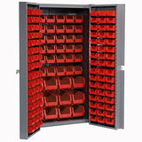 Global Industrial Bin Cabinet with 144 Red Bins, 38x24x72, Assembled Global Industrial