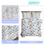FUYEUN Cartoon Truck Comforter Set Twin: Construction Bedding Set for Boys Kids Children Bedroom Dorm White Cute Cars Quilt 1 Comforter + 1 Pillow Case FUYEUN