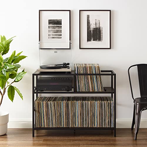 Crosley Furniture Provo Console Record Player Stand with Storage for Vinyl Records, Matte Black/Brown Crosley Furniture