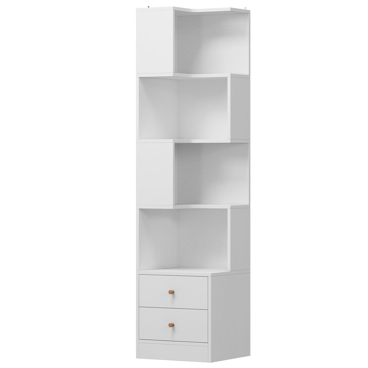 IRONCK Corner Bookshelf, 70.87" Tall Corner Bookcase with Drawers, Corner Shelf Storage Display Rack for Living Room Home Office, White IRONCK