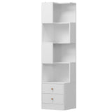 IRONCK Corner Bookshelf, 70.87" Tall Corner Bookcase with Drawers, Corner Shelf Storage Display Rack for Living Room Home Office, White IRONCK