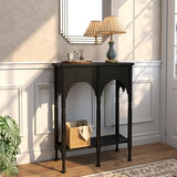 Topbele Console Table with Storage Shelf, 28" Small Entryway Table with Roman-Style Legs, Wooden Sofa Table Retro 2-Tier for Living Room, Hallway, Black Topbele