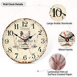 Toudorp Rustic Wall Clock French Country Vintage 14 Inch Wall Clock Battery Operated Silent Non-Ticking Wooden Wall Clock Retro Arabic Numerals Animal Style Wall Clock (Gourmet Kitchen) Toudorp