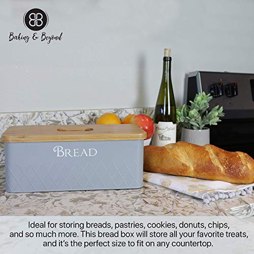 Baking & Beyond Space-Saving Bread Box with Bamboo Cutting Board Lid,13"x7.5"x5" for Kitchen Countertop, Bread Storage Container Holder, Bread Keeper Bin - Fresh Loaves BB BAKING & BEYOND