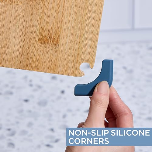 COOK WITH COLOR Bamboo Cutting Board Set- 3 Pc. Large, Medium and Small Non Slip Cutting Boards for Kitchen, Meats, Veggies and Fruit (Light Blue) COOK WITH COLOR