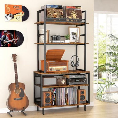 ikkle Record Player Stand with Vinyl Storage Shelf, 5-Tier Large Record Player Table with Storage Rack, Turntable Stand Vinyl Record Cabinet Organizer for Living Room Bedroom, Holds Up 400+ Albums ikkle