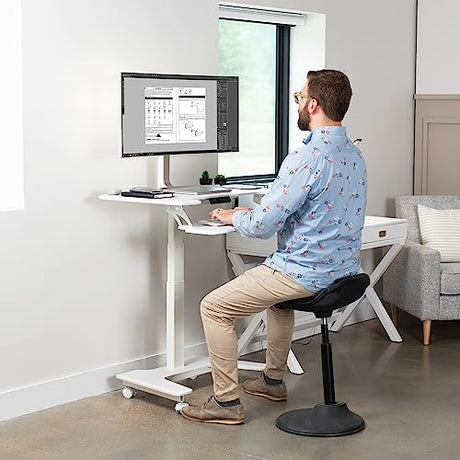 VIVO White Electric Mobile Height Adjustable 36 inch Dual Platform Standing Desk with Wheels, Rolling Small Space Table, Sit Stand Workstation, DESK-V111VTW VIVO