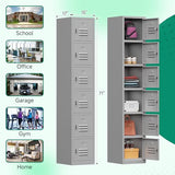 Kooyon 71" Metal Storage Cabinet with 6 Doors,Metal Lockers for Employees,Lockable Locker Cabinets for School, Gym, Home, Office Staff, Garage-Assembly Required(Gray) Kooyon