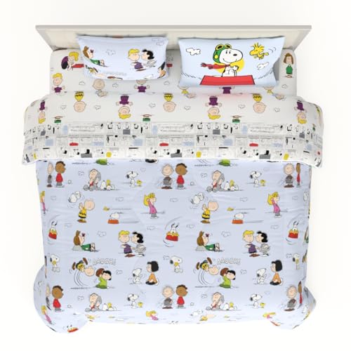 Peanuts® Charlie Brown, Snoopy & Gang Bedding, 7 Piece Super Soft Cozy Reversible Comforter and Sheet Set with Sham, King, (100% Official Licensed Product) by Franco Collectibles Franco