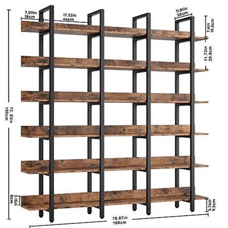 Spacious Vintage Brown 6-Tier Bookcase with Back Fence by IRONCK IRONCK