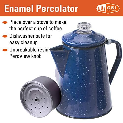 GSI Outdoors Percolator Coffee Pot | Enamelware Campfire Coffee Boiler Kettle for Outdoor Camping Cookware, Cabin, RV, Kitchen, Hunting & Backpacking