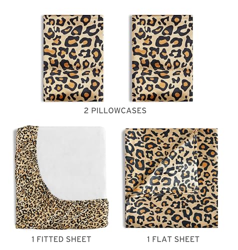 Beatrice Home Fashions 100% Luxury Satin Polyester Sheet Set, Full, Leopard Beatrice Home Fashions