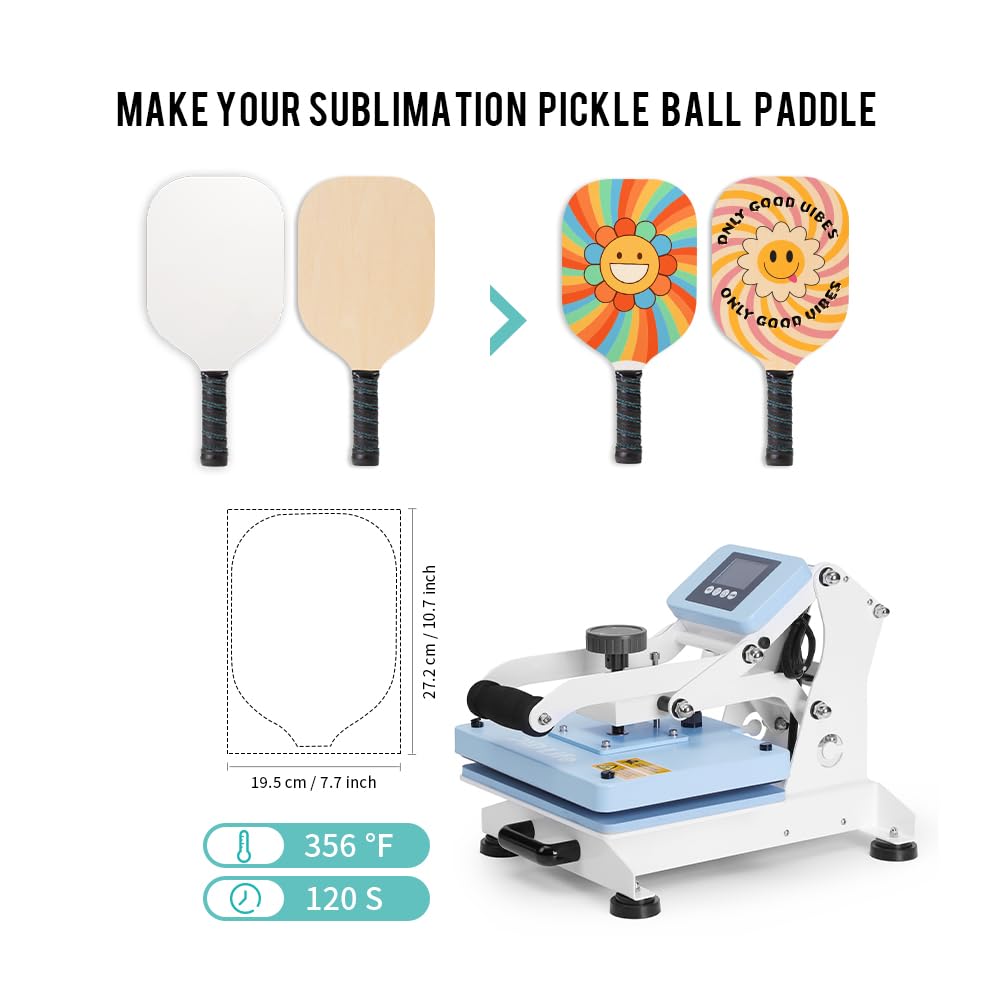 PYD Life 6 Pack Pickleball Paddles Plywood Sublimation Blanks 7.5" x 15.5",2/5 Inch Thickness 8 OZ Double Sided Printable One Side White One Side Wood PYD Life