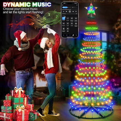 30+ Modes Smart Prelit Christmas Cone Tree with Lights - 6ft 296 LED App Control Color Changing Light Show Trees with Remote Timer Music Sync for Indoor Outdoor Yard (Green Body)