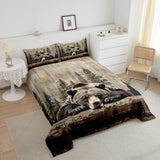 Feelyou Grizzly Bear Comforter Set King Size, Wild Animal Hunting Quilt Set with 2 Pillowcases, Western Cabin Bedding Set 3pcs for Kids Boys Teens Room Decor, Rustic Country Farmhouse Duvet Insert Feelyou