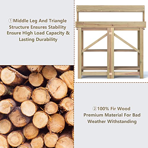 S AFSTAR Garden Potting Bench, Gardening Work Station Table with 2 Storage Shelves, Fir Wood Structure and Metal Tabletop, Gardening Table Potting Benches for Outside Backyard Balcony S AFSTAR