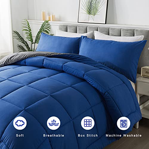 DOWNCOOL Twin Comforter Set -All Season Bedding Comforters Sets with 1 Pillow Case -2 Pieces Bed Set Down Alternative Comforter Set -Blue/Grey Twin Bedding Sets(64"x88") DOWNCOOL