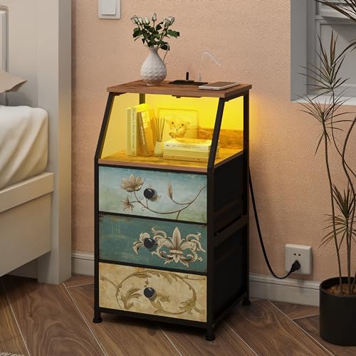 Tohomeor Dresser with Fabric Drawers Nightstand with 2 Tier Shelf Storage Tower for Bedroom Hallway Entryway Closet Organizer Sofa Beside Table Furniture (Multi, 3 Drawers) Tohomeor