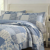 Laura Ashley - Twin Quilt Set, Reversible Cotton Bedding with Matching Sham, Medium-Weight for Year Round Use, Dorm Essentials (Paisley Printed Patchwork Blue) Laura Ashley