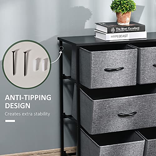 HOMCOM 8-Drawer Dresser, 3-Tier Fabric Chest of Drawers, Storage Tower Organizer Unit with Steel Frame for Bedroom, Hallway, Dark Gray HOMCOM