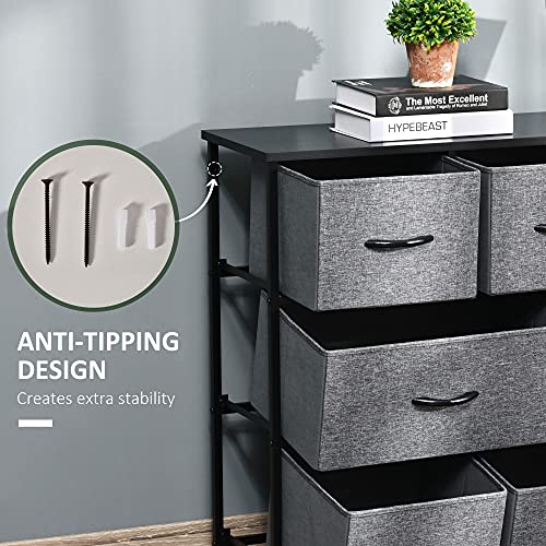 HOMCOM 8-Drawer Dresser, 3-Tier Fabric Chest of Drawers, Storage Tower Organizer Unit with Steel Frame for Bedroom, Hallway, Dark Gray - WoodArtSupply