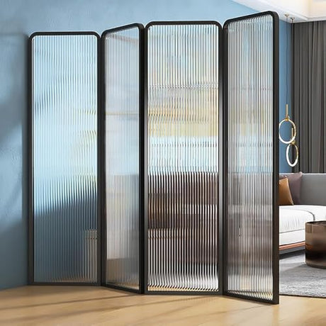 6ft Tall Modern Room Divider, Folding Privacy Room Divider Screens, Metal Glass Partition Room Divider, Decorative Freestanding Room Partition for Room Separation Partition (Size:4 Panel) RCJCQSR