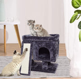 SYANDLVY Small Cat Tree for Indoor Cats Large Adult, Cat Tower with Scratching Post, Modern Cat House with Padded Perch, Kittens Condo with Board, Cat Cave (Smoky Grey) SYANDLVY