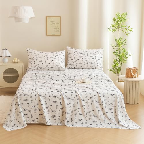 Jessrydo Full Sheet Set Kids Deep Pocket Full Sheets Soft Cute Bed Sheets 4 Pieces Full Bed Sheets Kids Boys Girls Dinosaur Pattern Printed Set with 1 Flat Sheet, 1 Fitted Sheet, 2 Pillowcases Jessrydo