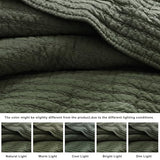 WDCOZY 100% Cotton King Size Quilt Set - Olive Green Striped Pick Stitch Soft Lightweight Bedspread, Textured Like Linen, Farmhouse Country Rustic Coverlet, Shabby Chic Gauze Bedding, 3 Pieces WDCOZY
