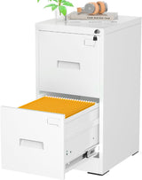 INTERGREAT 2 Drawer File Cabinet, White Metal Filing Cabinet with Lock, Lockable Narrow Storage Cabinet with 4 Adjustable Hanging Rods for Home Office INTERGREAT